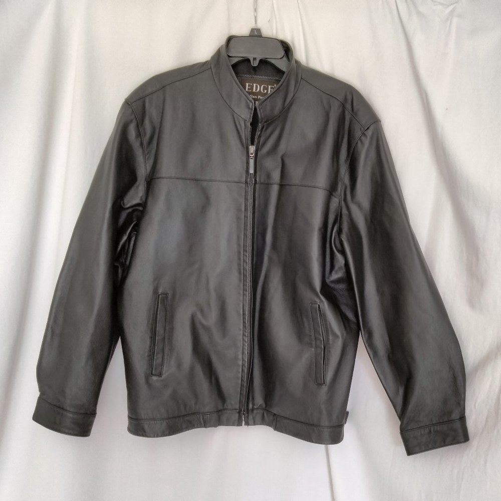Edge Italian Fashions 100% Leather Black Bomber Motorcycle Jacket Men's M